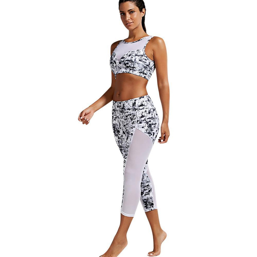 Running Padded Bra & Mesh Panel Sheer Leggings Set