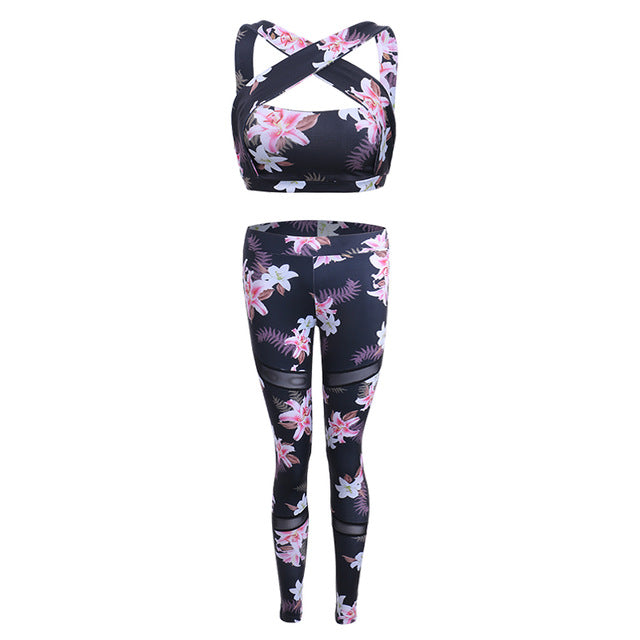 Retro Floral Print Gym Set